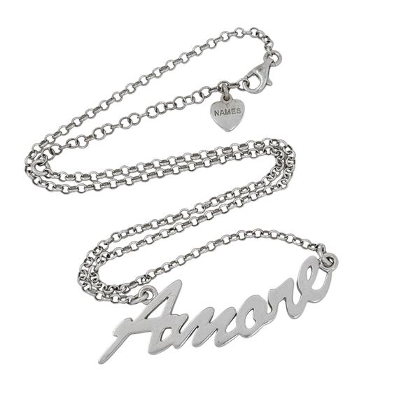 Vintage Italy Sterling Silver 925 | Amore Necklace 16.5"-18.5" - Picture 4 of 9